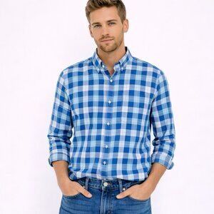 Tartan Plaid Collared Long Slv Button-Up Shirt Work Party Preppy Spring Country